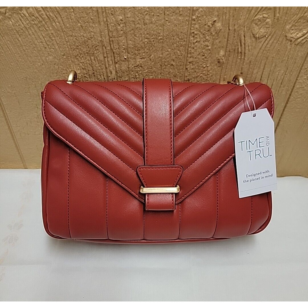 Time and Tru Women’s Quilted Satchel Flap Closure Handbag Shoulder Purse